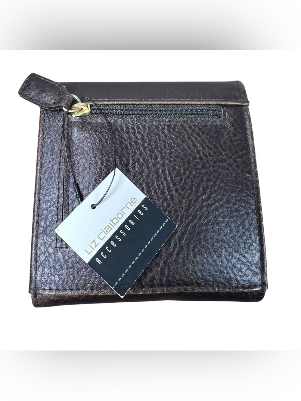Vintage Liz Claiborne Brown Pebbled Wallet Indexer Bifold NWT 90s Y2K